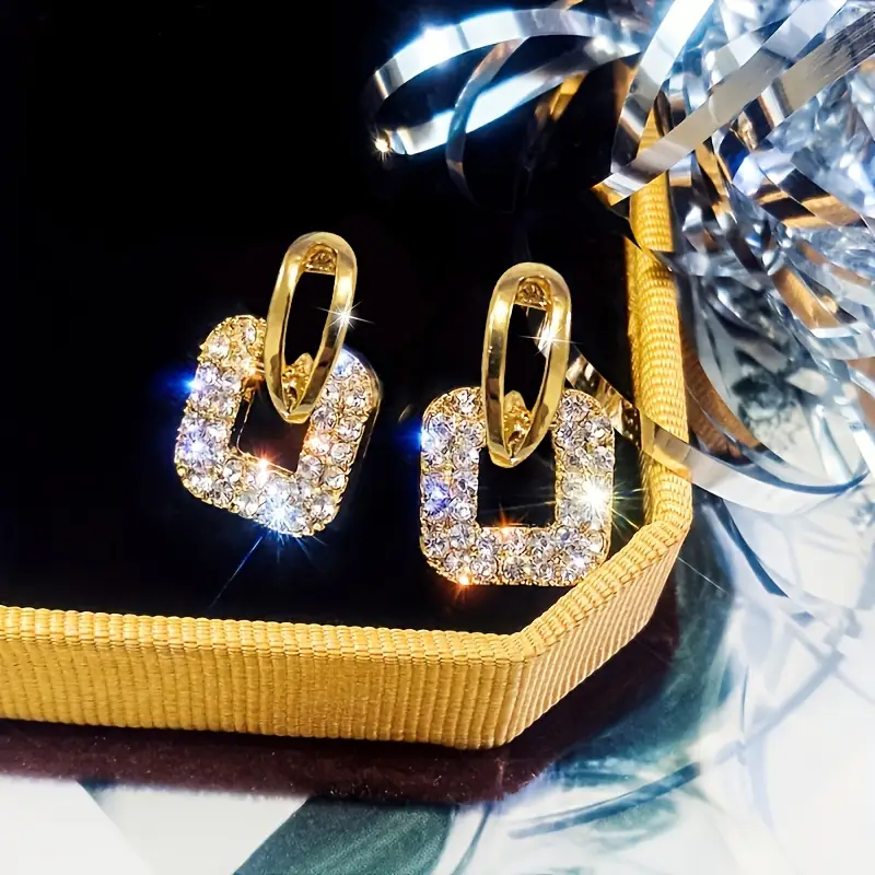 Bright Hollow Square Gold Earrings