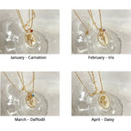 Olivenorma Birth Stone With Birth Flower Necklace