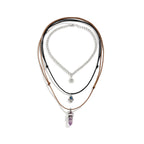 Olivenorma Multilayer Retro Hamsa Evil Eye & Sun Amethyst Column Necklace Set