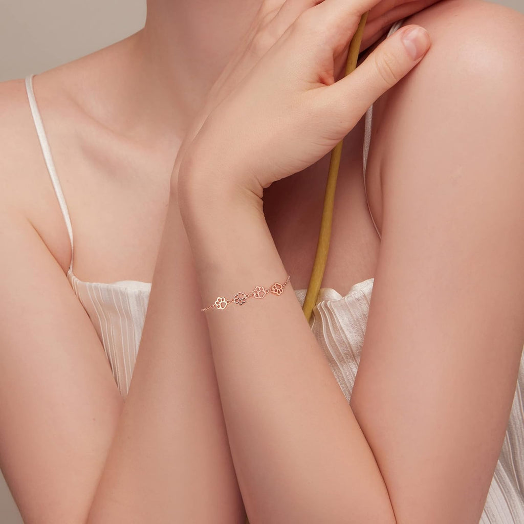 Sterling Silver Paw Print Bracelet – Adjustable Fit