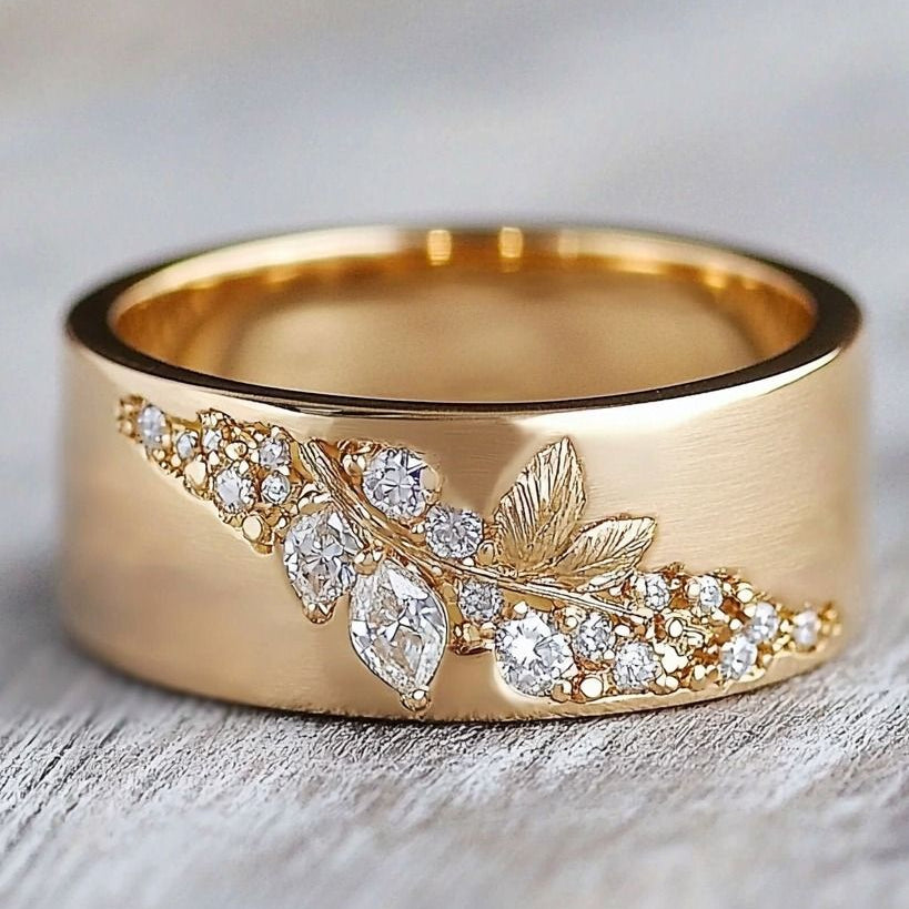 Zirconia Floral Trail Gold Ring