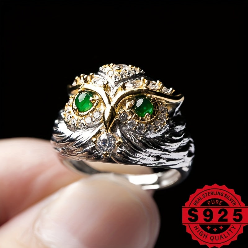 Owl Ring 925 Silver Natural Stone DIY Party Banquet Men Women