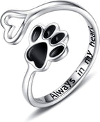 Paw & Heart Ring Adjustable 925 Sterling Silver