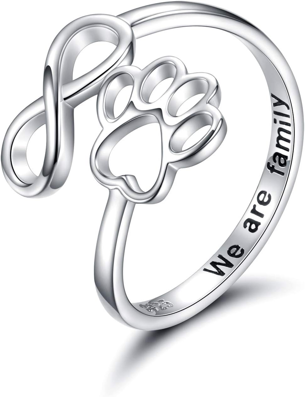 Paw & Heart Ring Adjustable 925 Sterling Silver