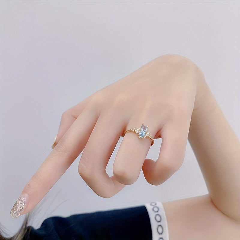 Rectangular Birthstone Ring 925 Silver Bohemian Style High Jewelry Gift