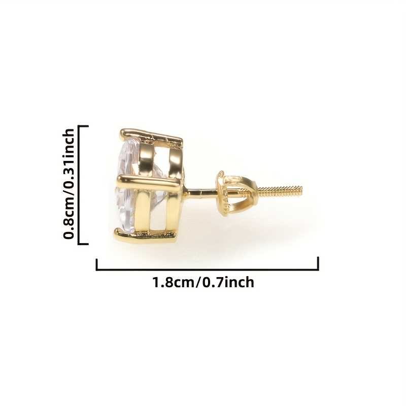 Women's Gold Plated Round Solitaire Earrings With Cubic Zirconia