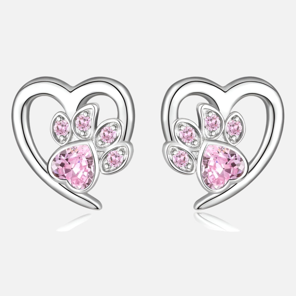Paw and Heart Earrings with Zirconiaconia
