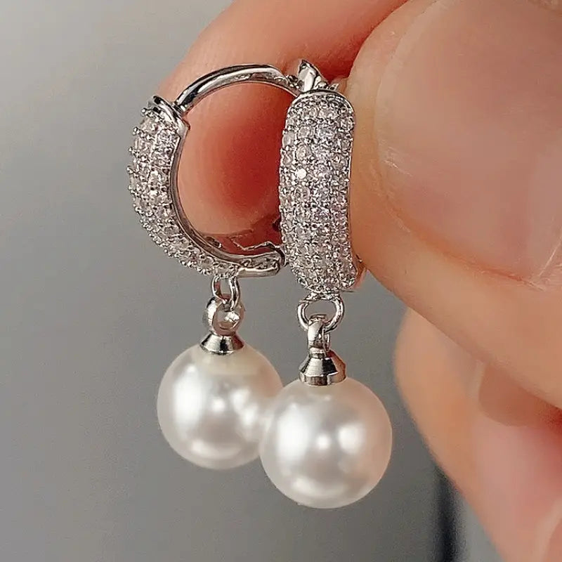 Dangle Bright Hoop Pearl Earrings