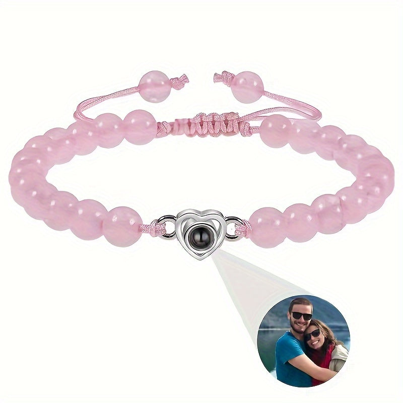 Custom Projection Bracelet Beaded Heart Charm Couple's Memory
