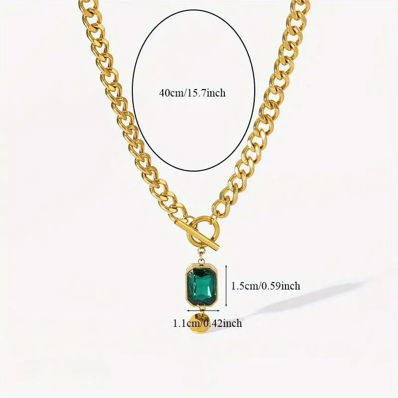 Bold Emerald Gold Link Necklace