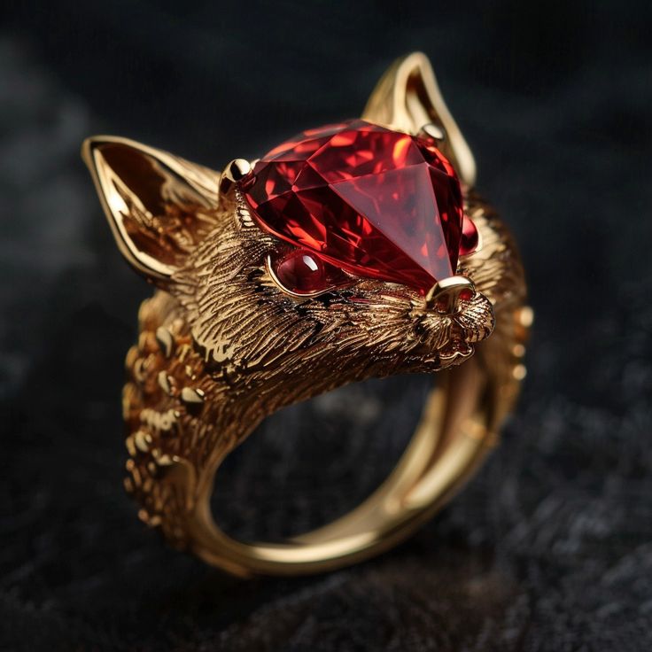 Red Crystal Golden Fox Ring