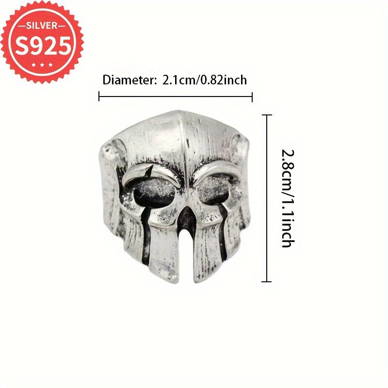 Vintage 925 Silver Skull Helmet Ring Adjustable Open Band