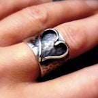 Silver Wide Band Heart Ring
