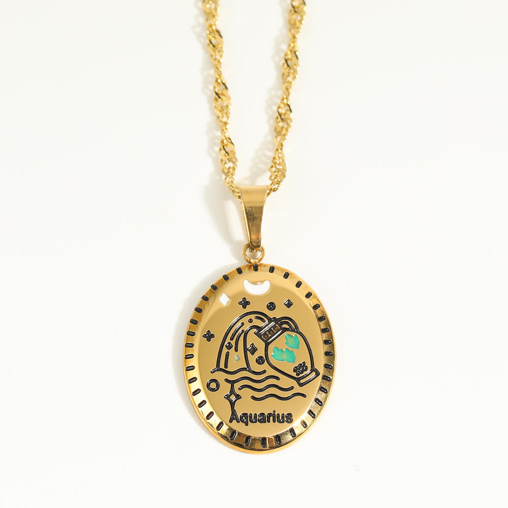 Olivenorma French Vintage Zodiac Stainless Steel 18k Gold Necklace