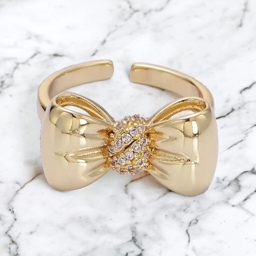 Nora Puffed Ribbon Bow Ring - Gold or Silver