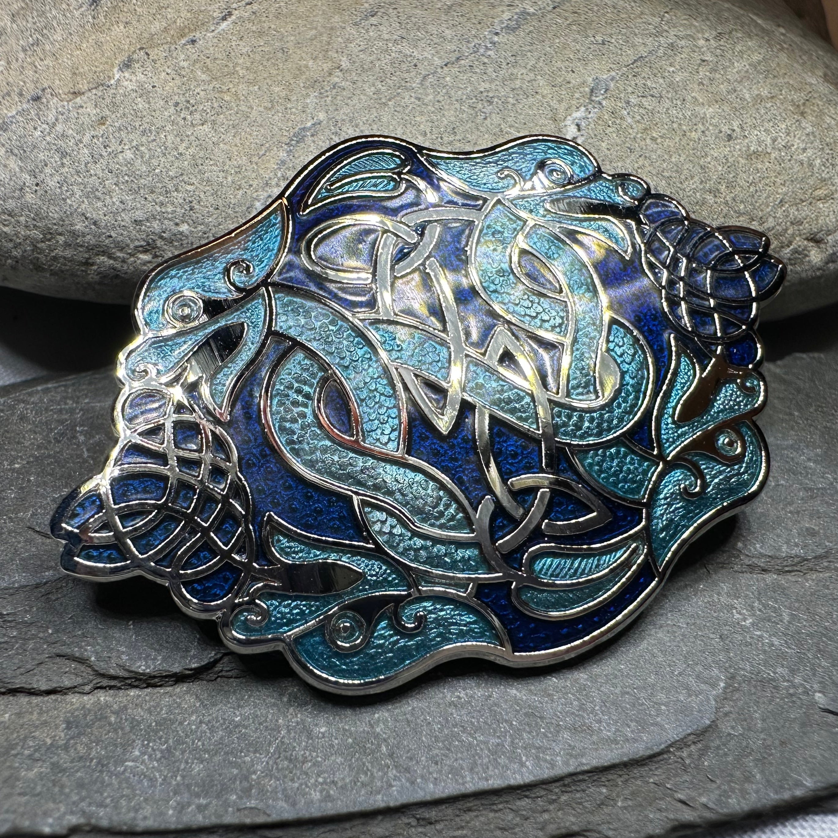Celtic Dragon Enamel Brooch