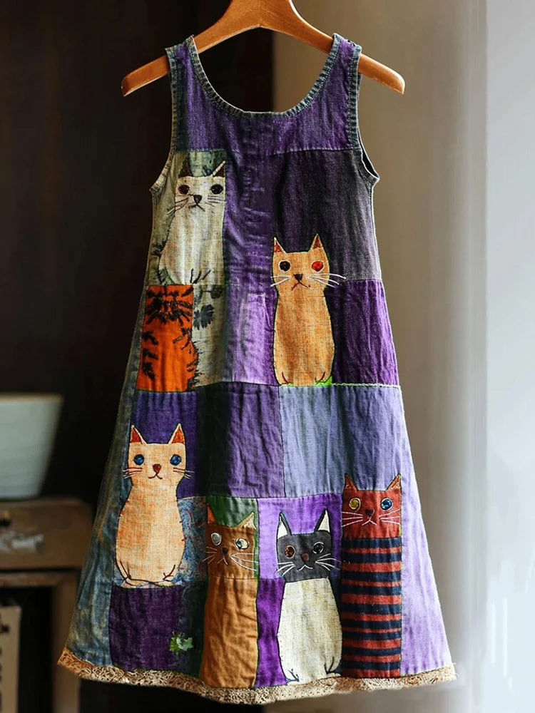 Yvette - Patchwork Cat Dress