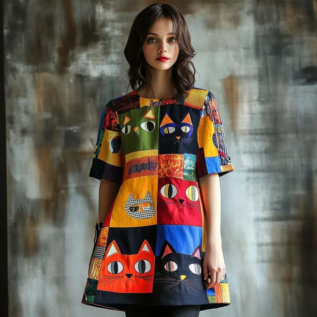 Colette - Patchwork Cat Dress