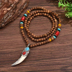 Vintage Wooden Bead Pendant Necklace with Tribal Charm Unisex Jewelry