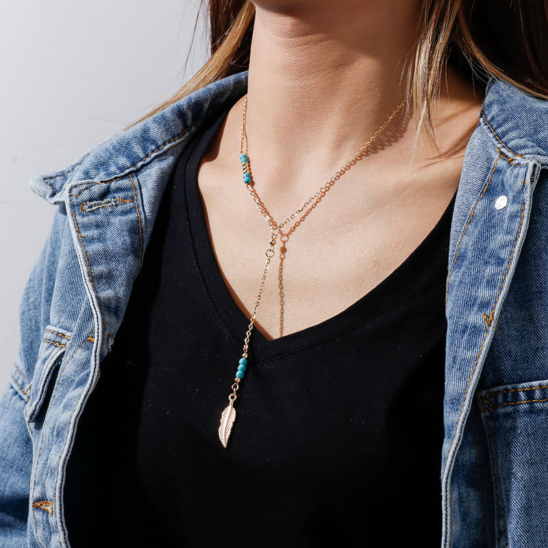 Olivenorma Turquoise Leaf Pendant Bohemian Necklace