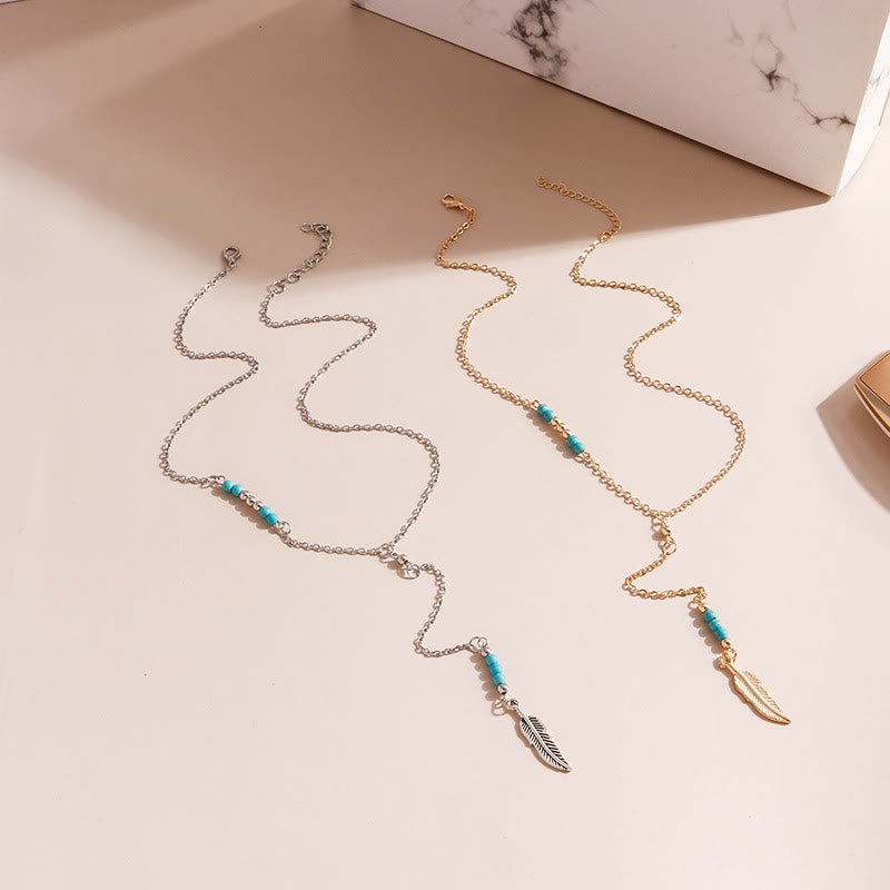 Olivenorma Turquoise Leaf Pendant Bohemian Necklace