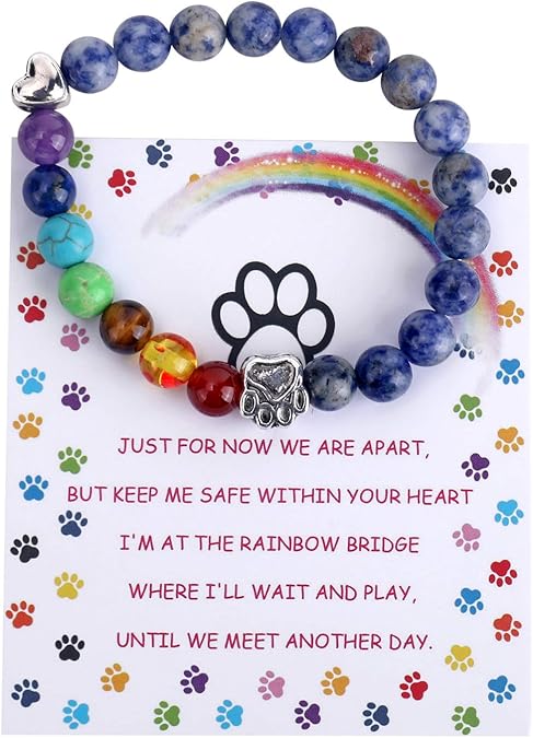 Rainbow Bridge Memorial Bracelet – 7 Chakra Bead Gift for Pet Loss