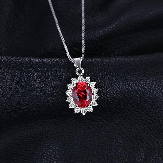 Classic Ruby Halo Necklace | White Gold