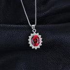 Classic Ruby Halo Necklace | White Gold