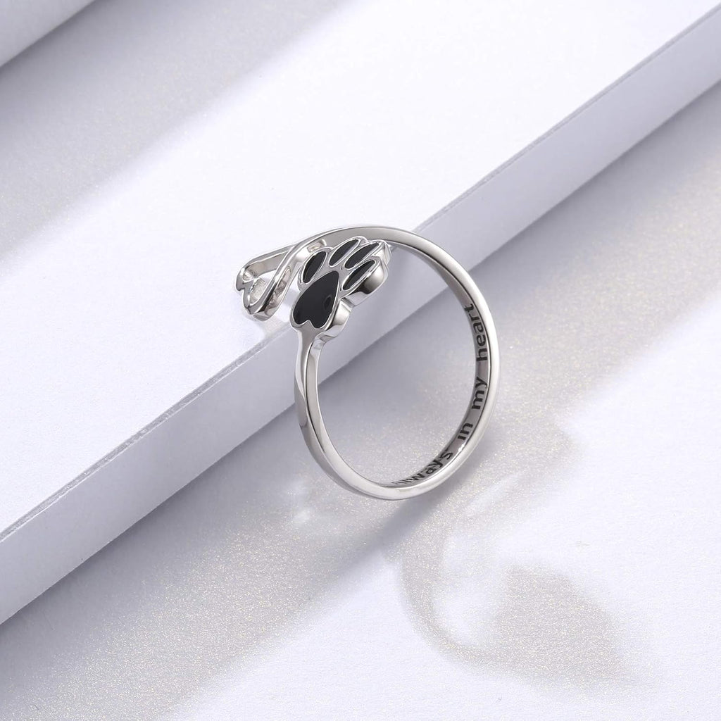 Paw & Heart Ring Adjustable 925 Sterling Silver