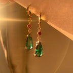14K Gold Green Crystal Dangle Earrings
