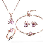 Rose Gold Paw Jewelry Set 4 Pieces with Zirconia Heart