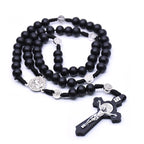 Olivenorma Madonna Cross Black Onyx Rosary Necklace