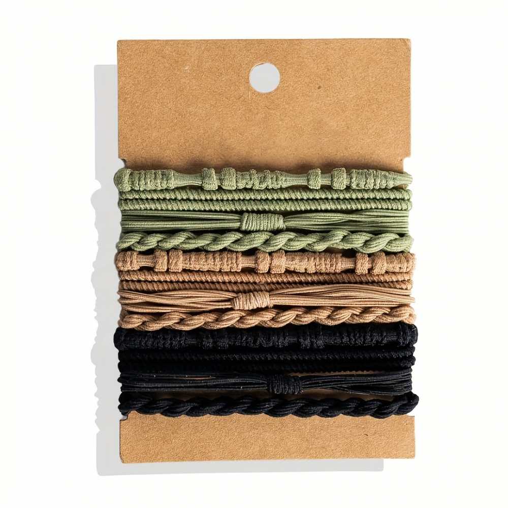 12pcs Boho Spiral Hair Ropes Set Solid Color Elastic Headbands Bracelets