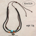 Adjustable Coconut Shell Necklace Turquoise Stone Lucky Coin Pendant