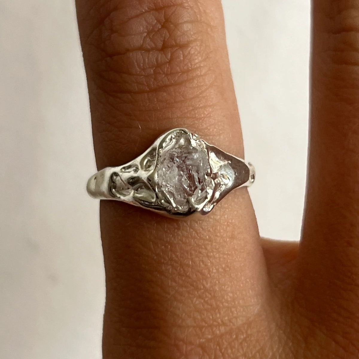 White Stone Forged Ring Set