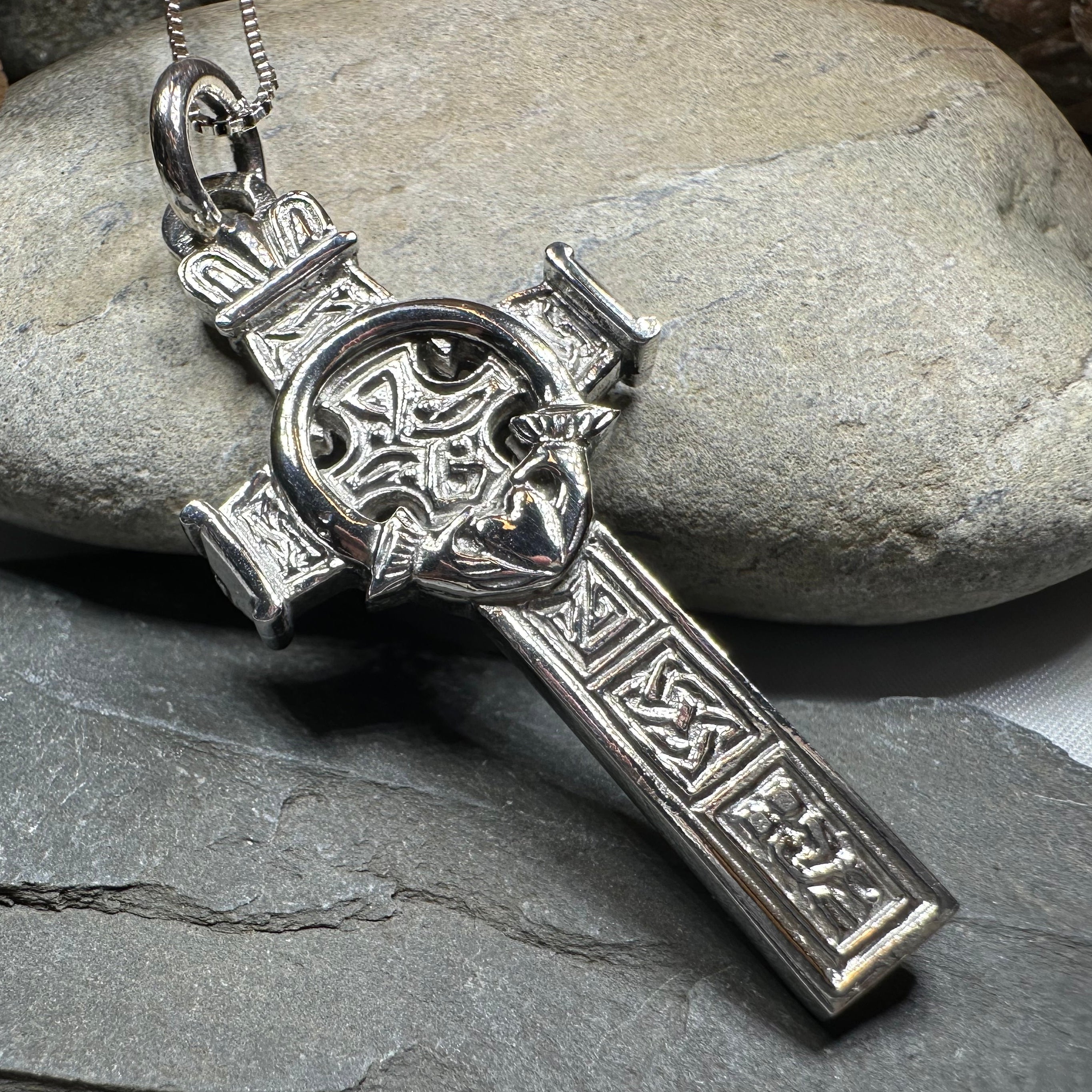 Large Artisan Irish Claddagh Cross Necklace