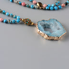 Olivenorma Natural Aquamarine Lepidolite Crystal Mala Bead Necklace