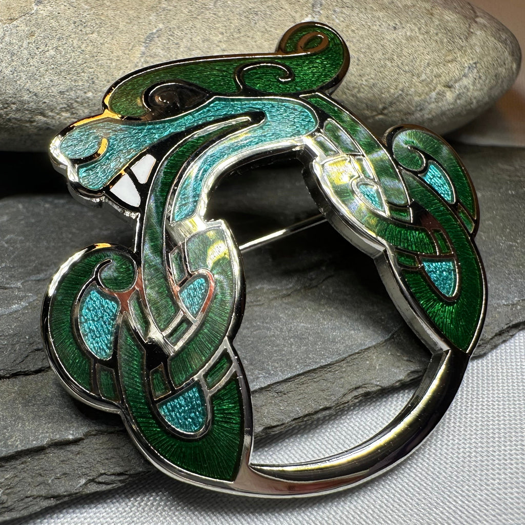 Enamel Celtic Dragon Brooch