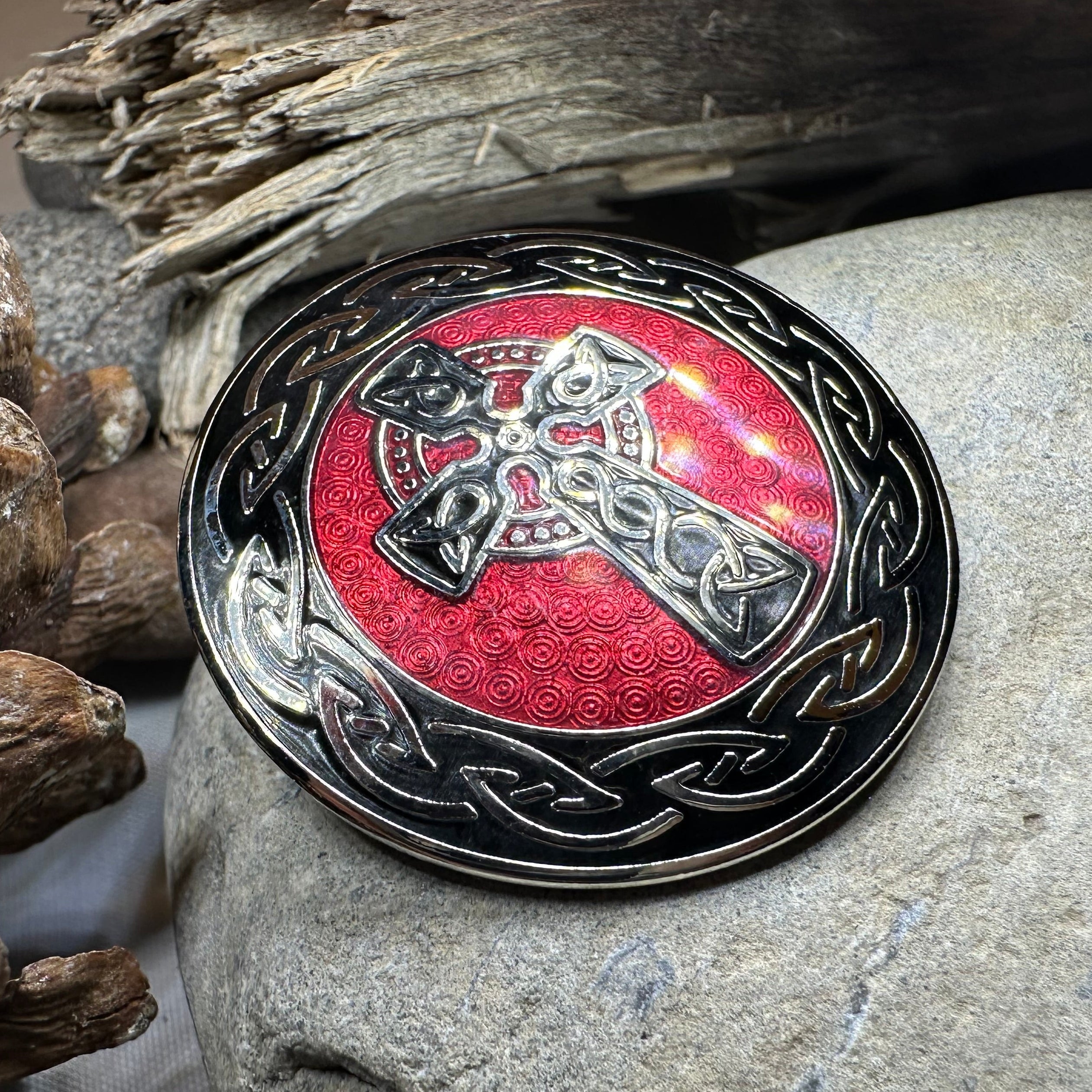Enamel Celtic Cross Round Brooch