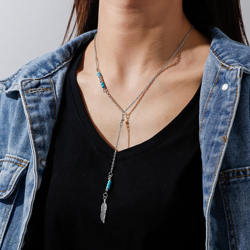 Olivenorma Turquoise Leaf Pendant Bohemian Necklace