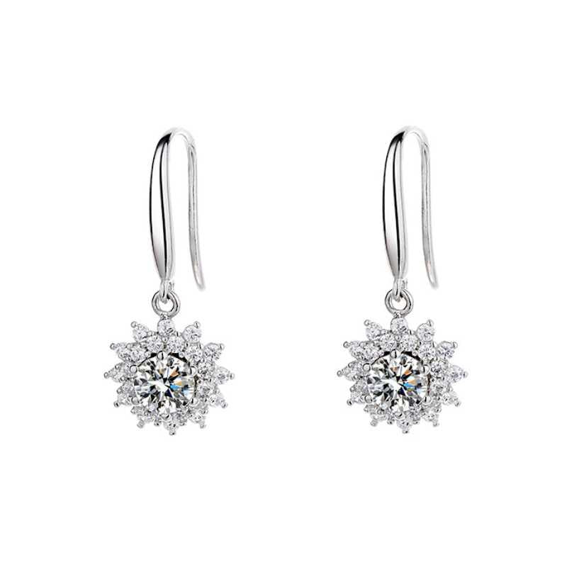 Women's Silver Plated Sunflower Drop Earring With Cubic Zirconia