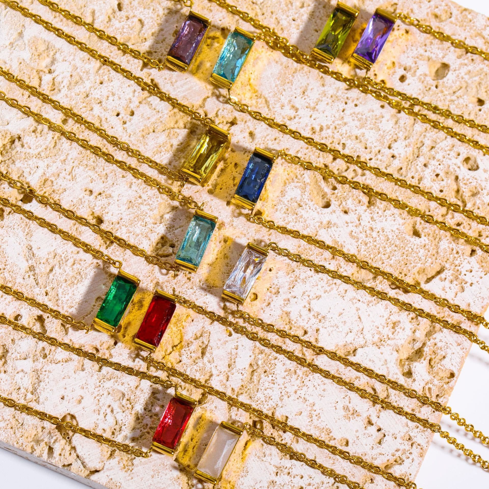 Olivenorma Simple Rectangular Birthstone Pendant Stainless Steel  Gift Card Necklace