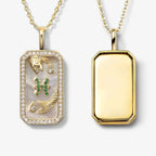 Olivenorma White Zircon 12 Zodiac Engraved Nameplate Necklace