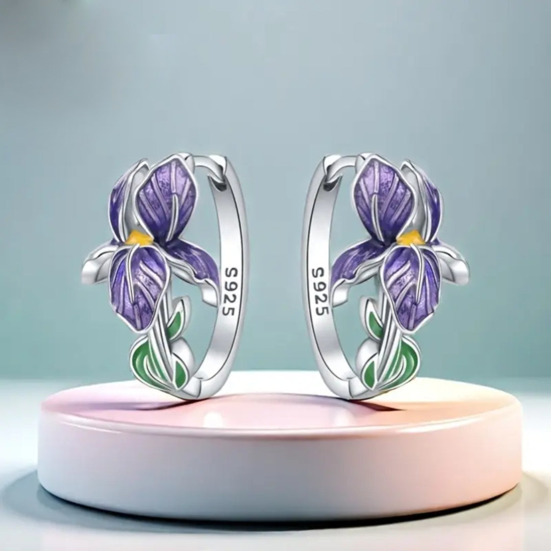 Purple Enamel Flower Earrings