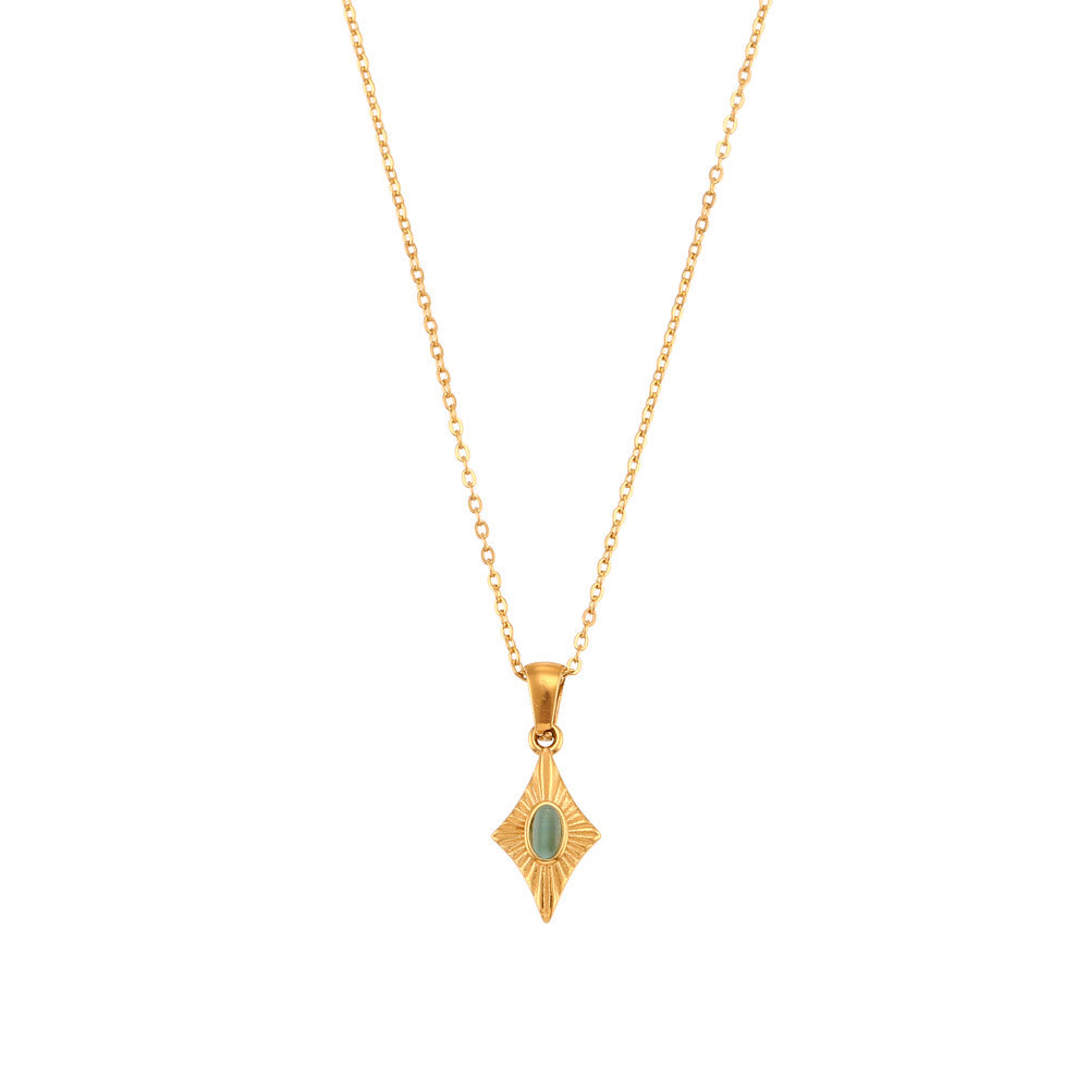 Olivenorma Cat's Eye Pendant Sweater Stainless Steel Necklace