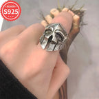 Vintage 925 Silver Skull Helmet Ring Adjustable Open Band