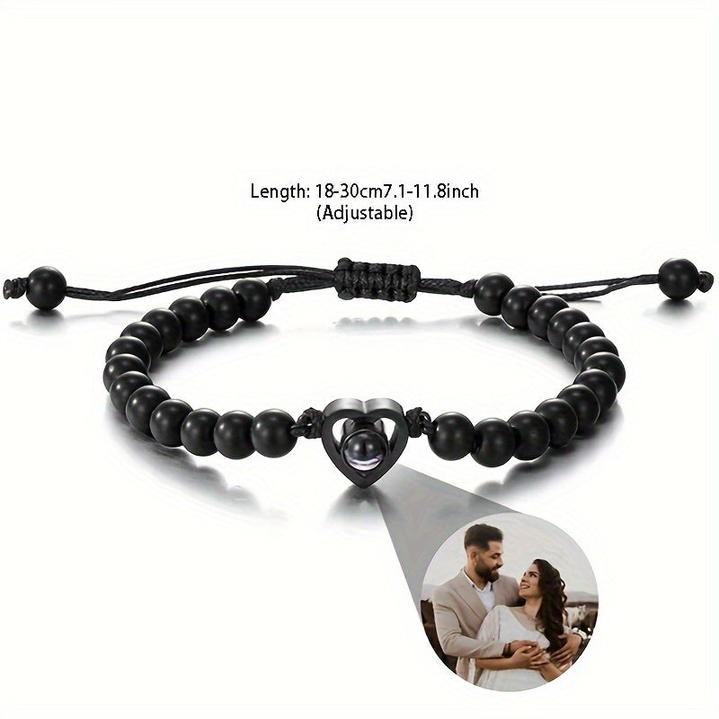 Custom Projection Bracelet Beaded Heart Charm Couple's Memory