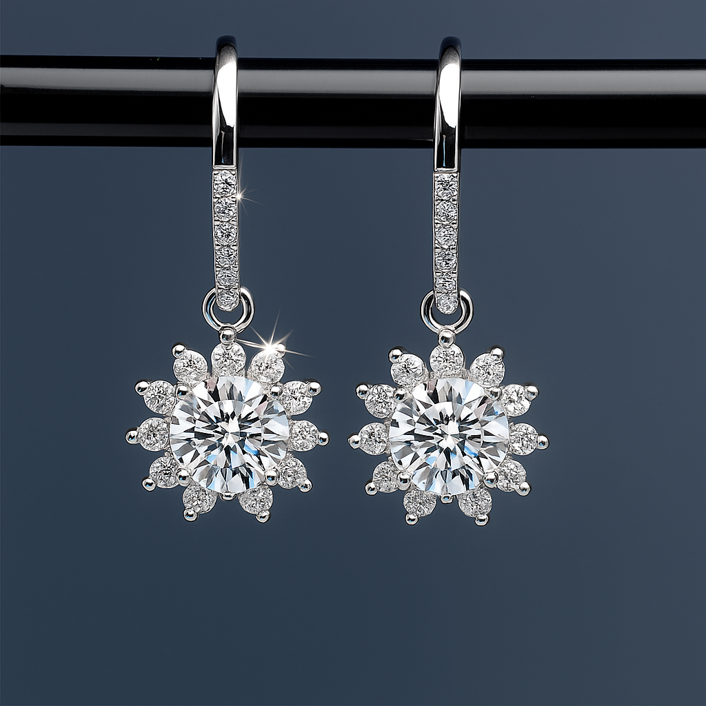 Silver 925 Snowflake White Moissanite Earrings