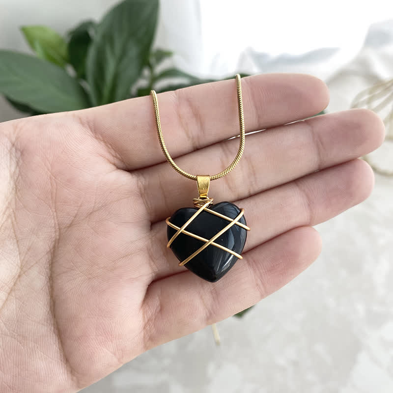 Olivenorma Heart Shape Natural Crystal Gemstone Necklace