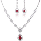 White Gold Ruby Halo Necklace & Earrings Set
